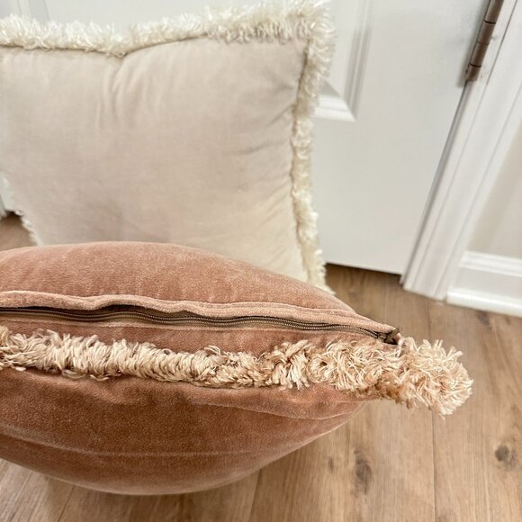 CB2 Bettie Velvet Throw Pillow Cover 10"x10" in Light Brown and Warm White - Picture 3 of 3